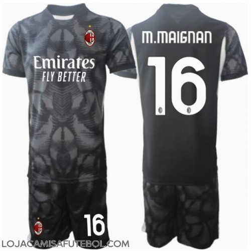 Camisa de Futebol AC Milan Mike Maignan #16 Goleiro Equipamento Principal Infantil 2024-25 Manga Curta (+ Calças curtas)